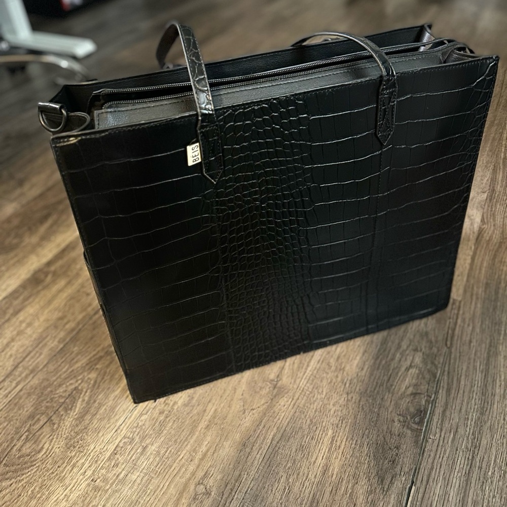 BEIS LARGE WORK TOTE BAG CROC BLACK